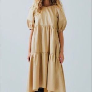 Zara Midi puff sleeve poplin tiered dress-pockets